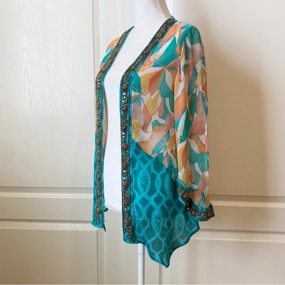 Soft Surroundings Multi-Color Beaded Floral Aberdeen Topper Kimono Women Small - Picture 4 of 13